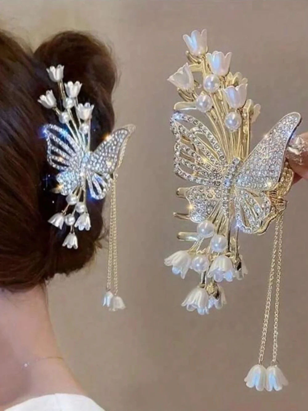 Butterfly Pearl Floral Gold Hair Clip - Elegant Women’s Hair Accessory